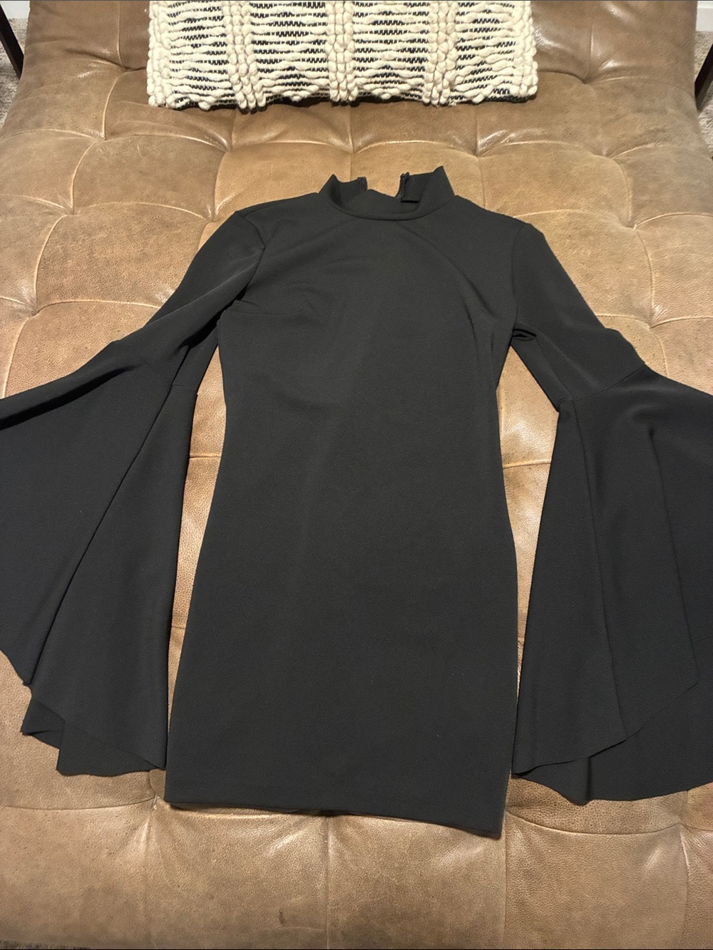 DO+BE Black Bell Sleeve Mini Dress with High Neck